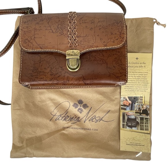 Patricia Nash Map Collection Crossbody Clutch Bag Leather Brass Travel Artisan - Picture 8 of 13